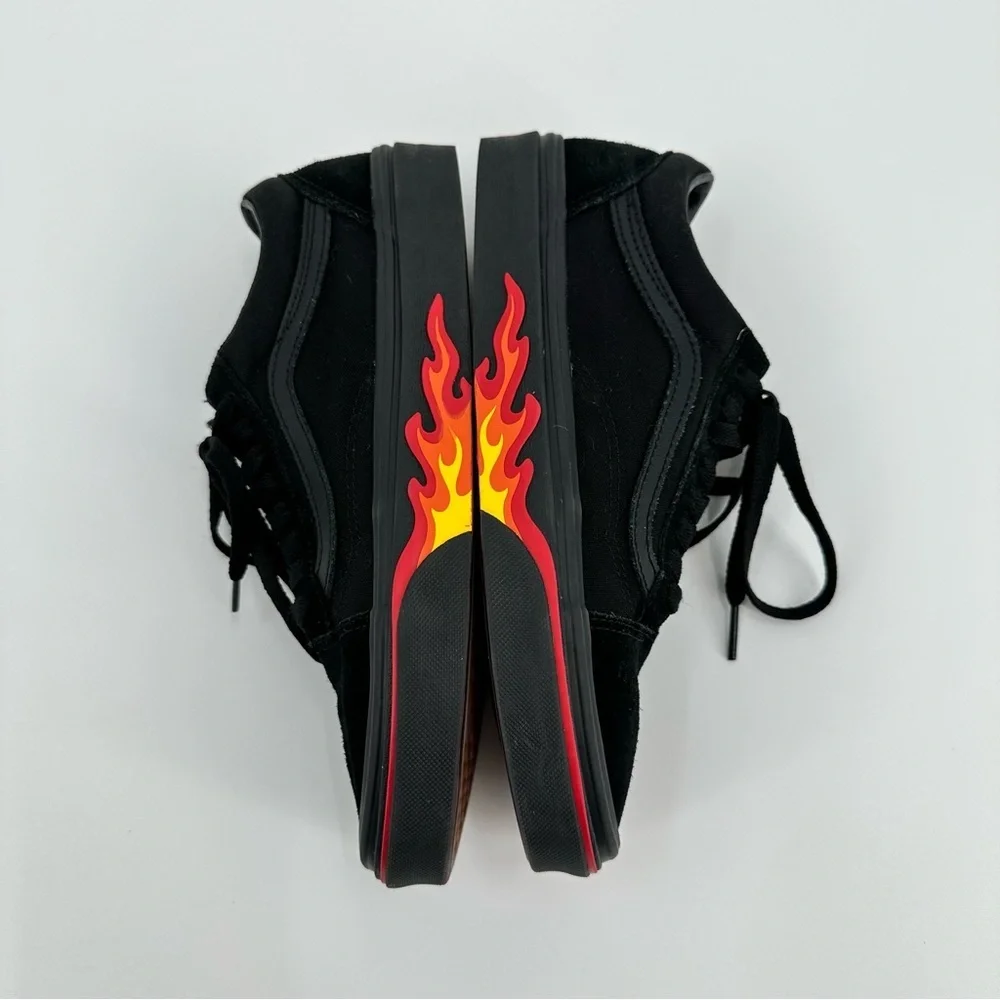 Vans Old Skool Flame Wall Collection Unisex Black Skate Shoes Size M-7, W-8.5
